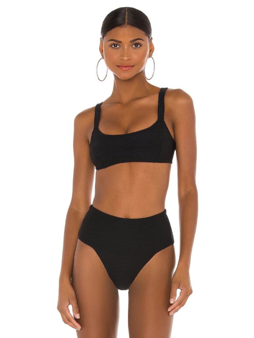 l*space Black Ribbed High-Waist Bikini Set